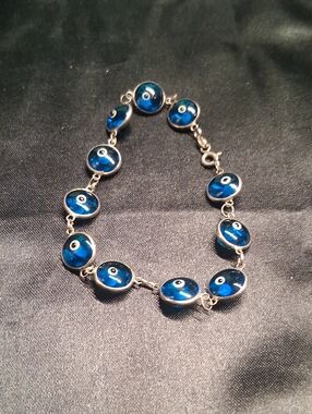 D2. Evil Eye 925 Sterling Silver Blue Glass Bracelet 7"